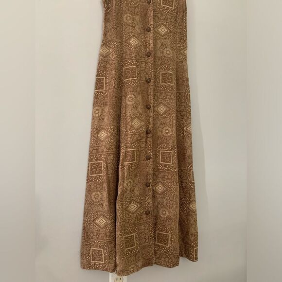VTG Northern Isles Portraits Pattern Hippie Boho Maxi Button Down Linen Dress M - Picture 3 of 10